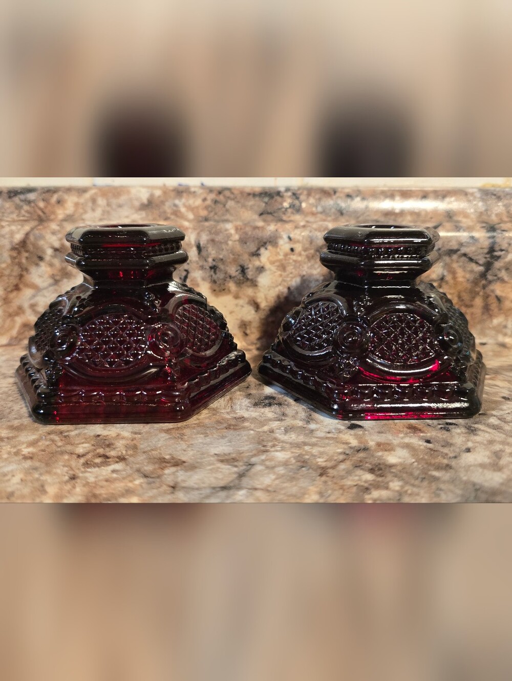 Avon Cape Cod 1876 Ruby Red Small Candle Stick Holders Set of 2.